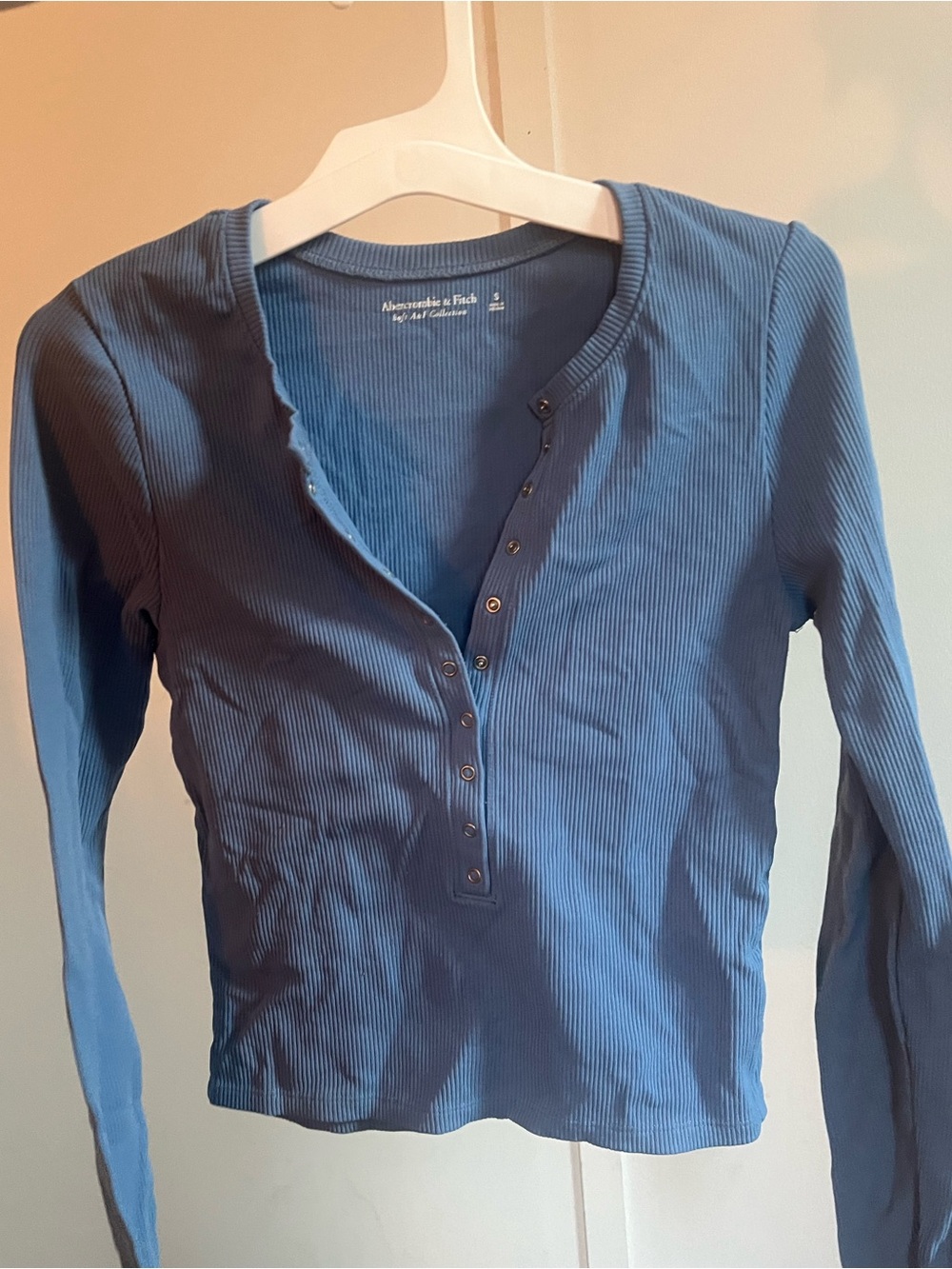 Abercrombie & Fitch Blue Ribbed Henley Top